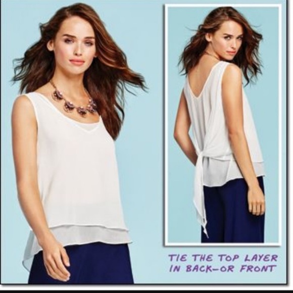 Final Markdown $5 Flowy White Tie Front Top - Picture 2 of 4